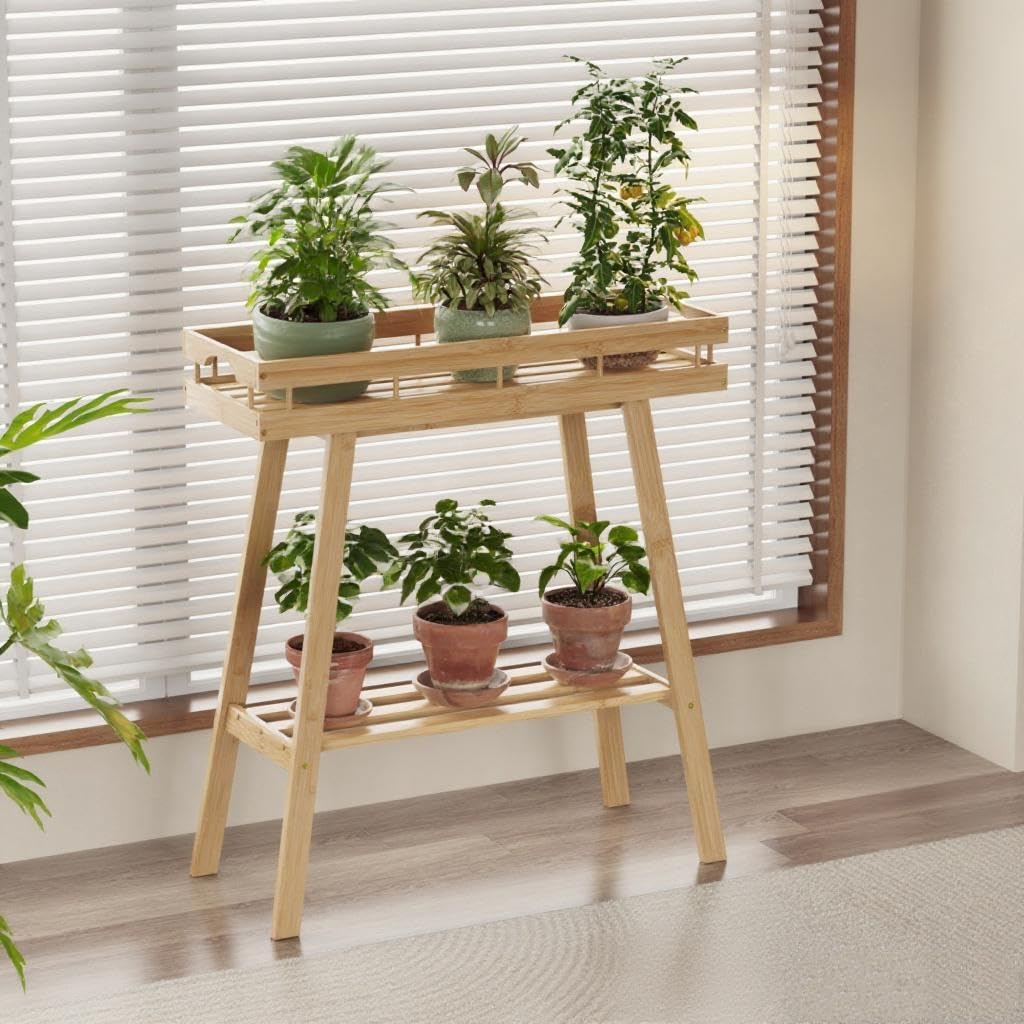 BAMBANG plant stand helps organize plants and decor in any room.