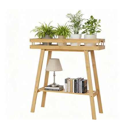 BAMBANG bamboo plant stand two-tier displays plants neatly and securely.