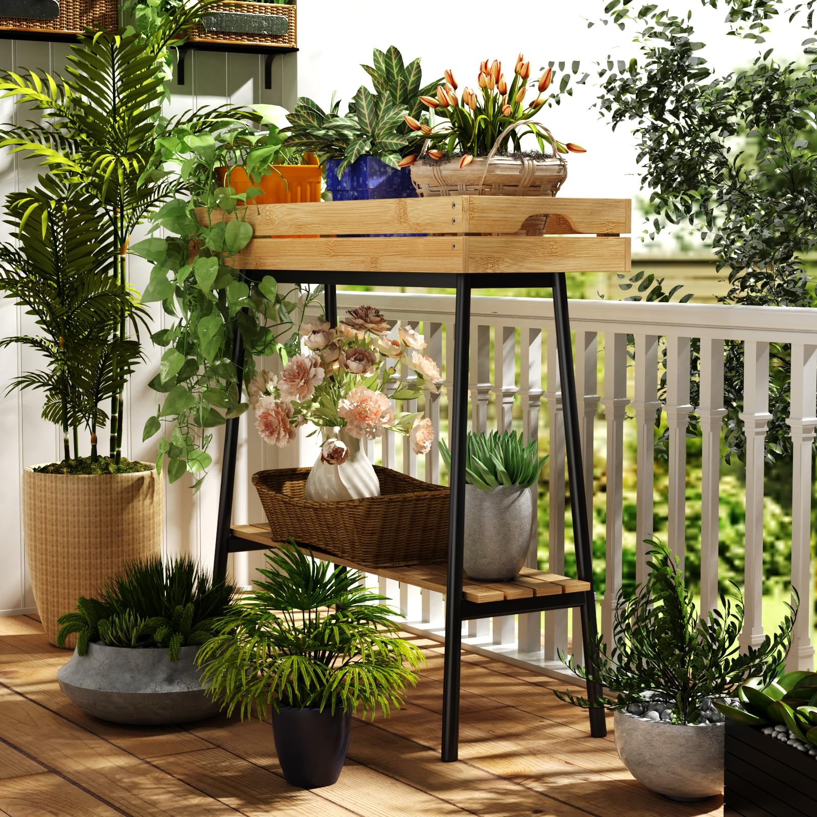 BAMBANG rimmed top shelf keeps pots securely in place