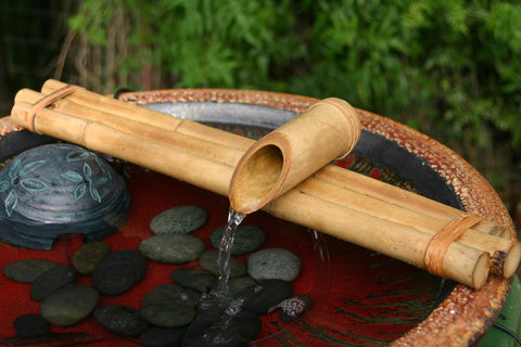 Bamboo Accents outdoor garden bowl setup with water feature.