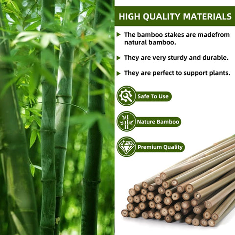 Bamboo Stakes 4ft 65pack easy insertion into soil for quick setup.