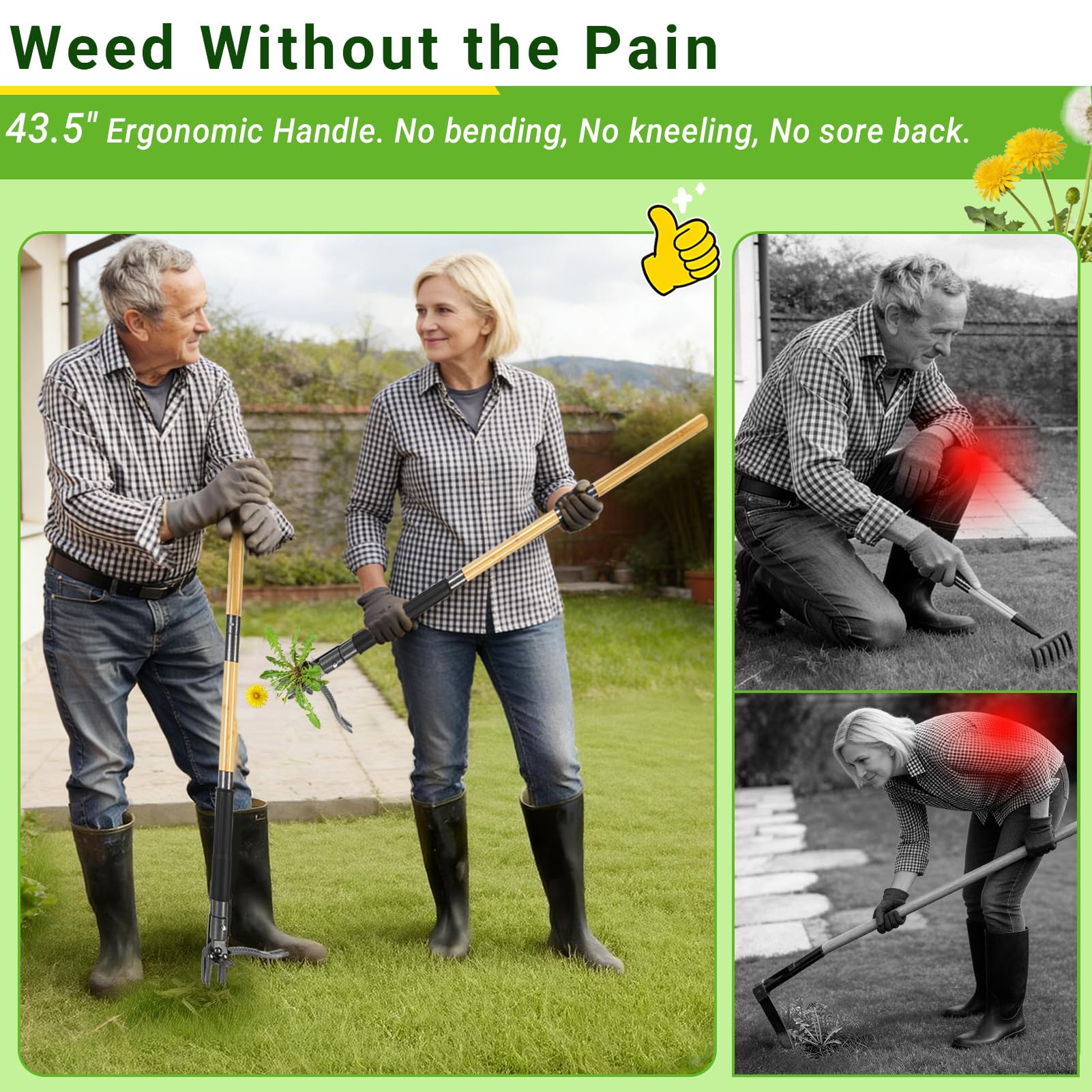 Bamda 4-claw deep claws grip soil to pull entire weeds.