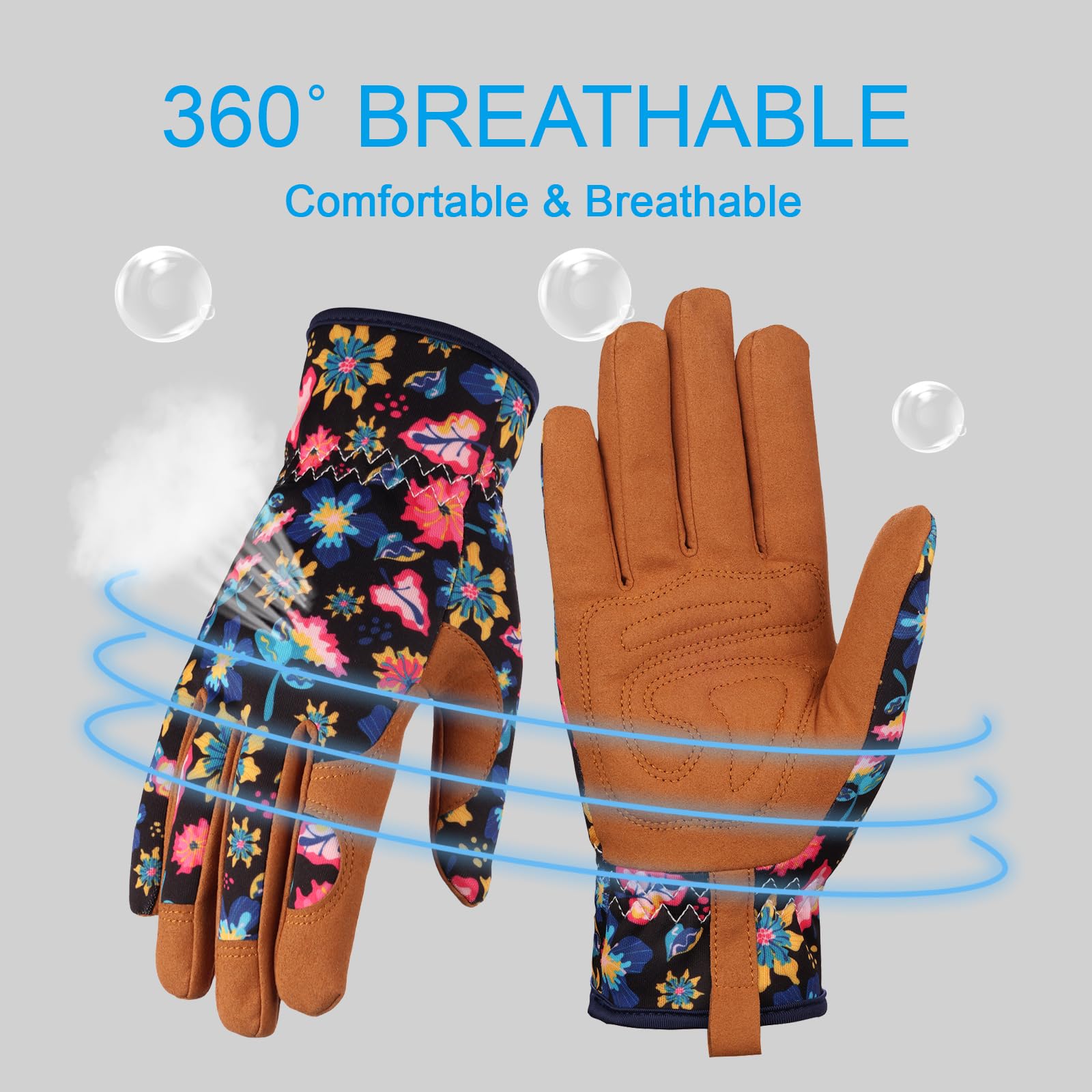 Bamllum Leather Gardening Gloves Women breathable back supports dry hands during tasks.