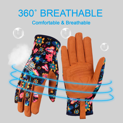 Bamllum Leather Gardening Gloves Women breathable back supports dry hands during tasks.