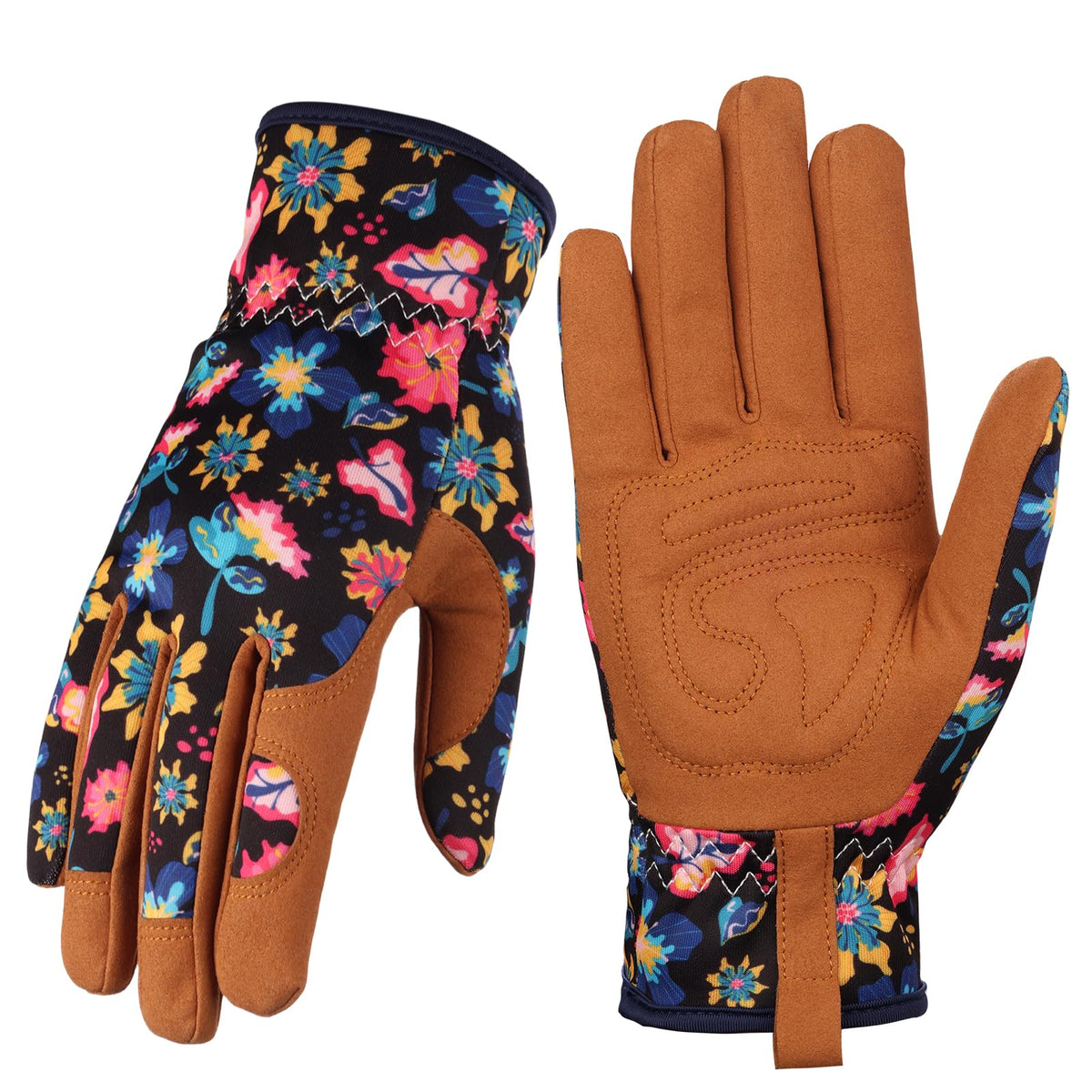 Bamllum Leather Gardening Gloves for Women close-up grip demonstrates durable protection for weeding.