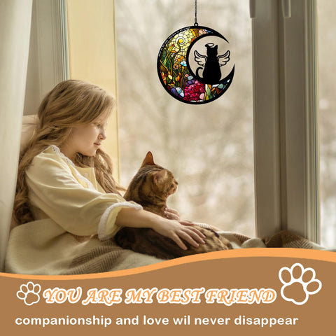 BamLue angel cat suncatcher highlights cherished memories with a soothing light display