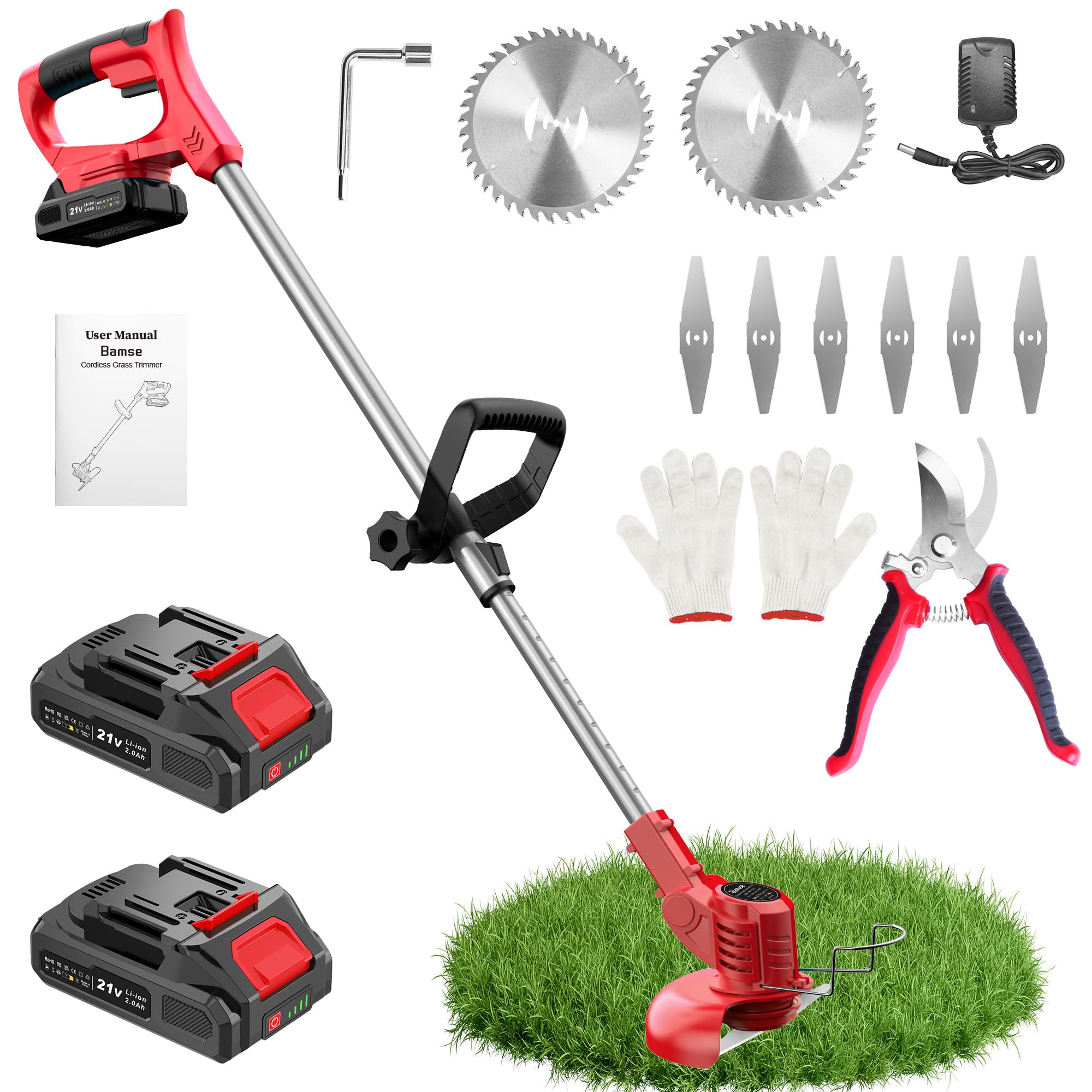 Bamse 21V weed wacker with two batteries for extended yard sessions