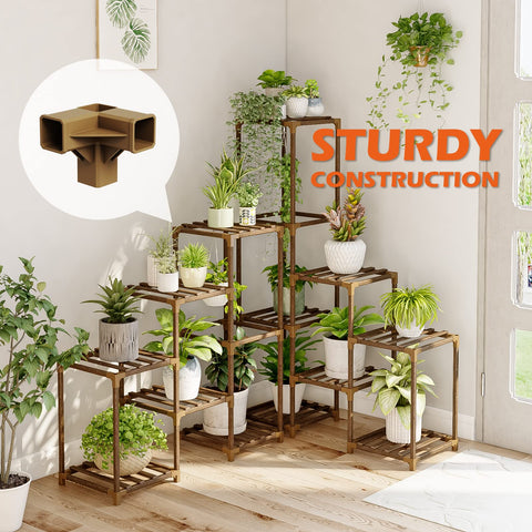 Bamworld 03B corner design plant shelf showcasing space-efficient corner use