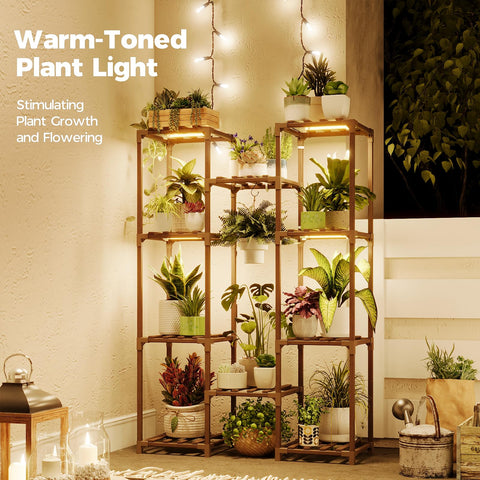 Bamworld 10-shelf plant rack with ample space for many pots and sturdy support.