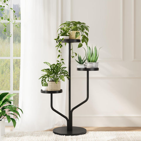 Bamworld 3-tier plant stand in black for indoor and outdoor use, space-saving design.