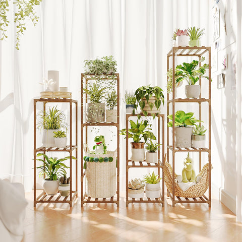 Bamworld 4-sets tall plant stands assembly view for height-adjustable displays