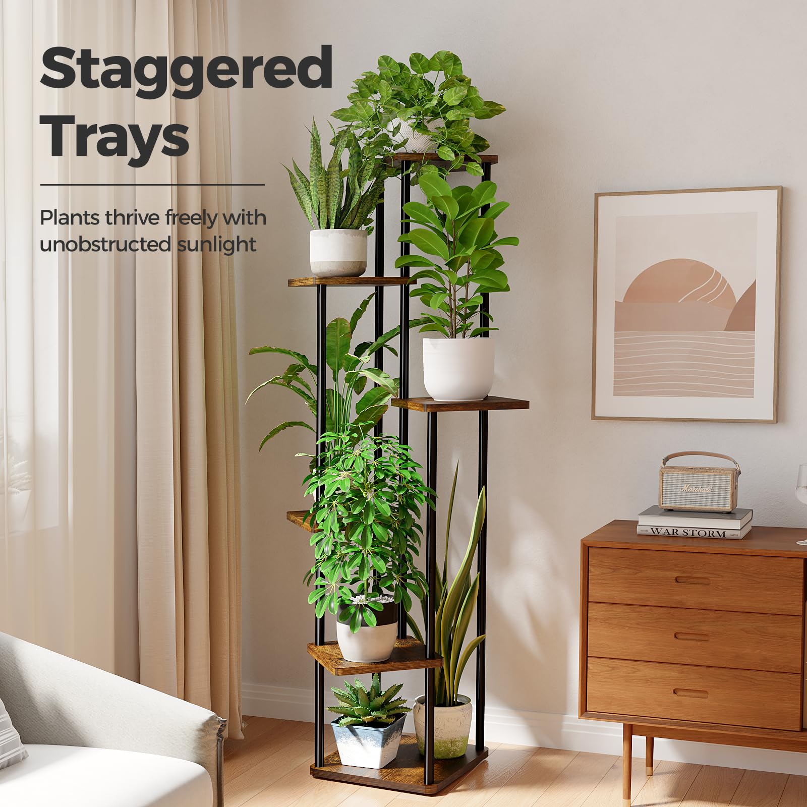 Bamworld six-tier plant shelf with metal frame and sturdy base