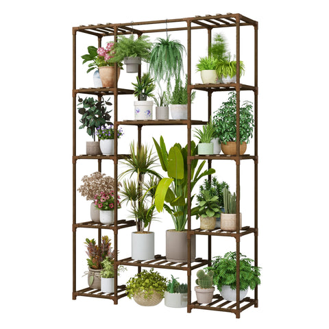 Bamworld 62.2-inch tall plant stand front view with four tiers for multiple pots