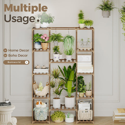 Middle hanging section of Bamworld plant stand with trailing plants
