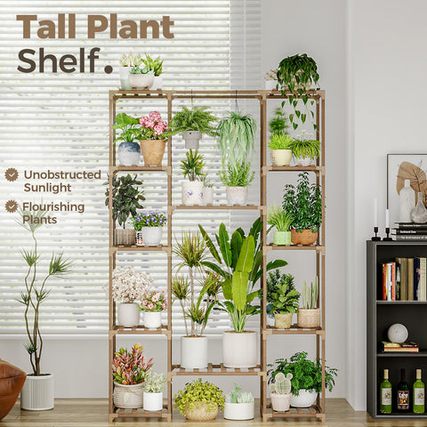 Bamworld plant stand side view showing vertical storage and hanging area