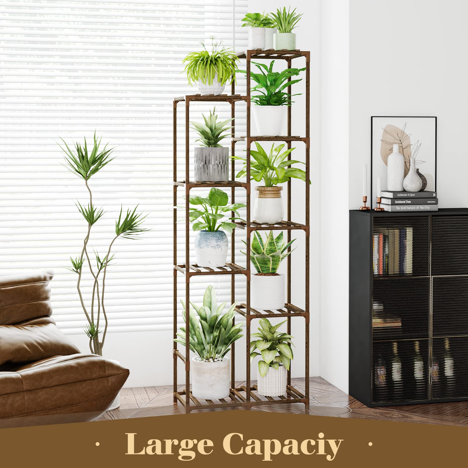 Bamworld plant stand corner display with multiple levels for lush plant arrangement
