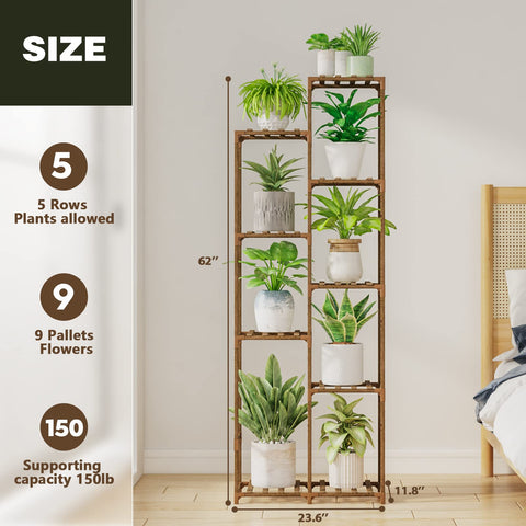 Bamworld 62-inch tall plant stand with multi-level layout for living room or balcony