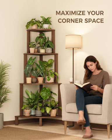 Bamworld 66-inch tall plant stand anchors lush indoor displays