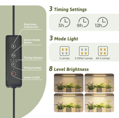 Bamworld grow light with 8 brightness levels and timer for customized schedules