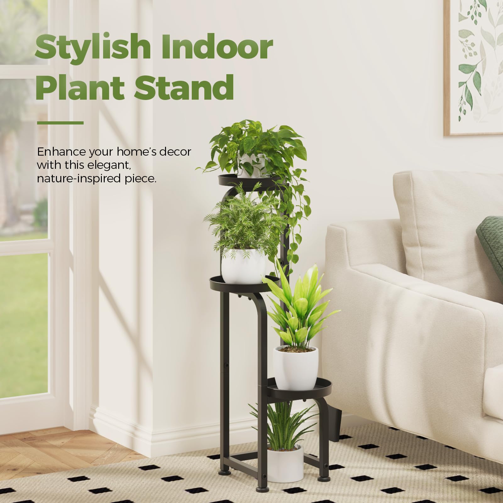 Bamworld adjustable feet plant stand, level on uneven floors.