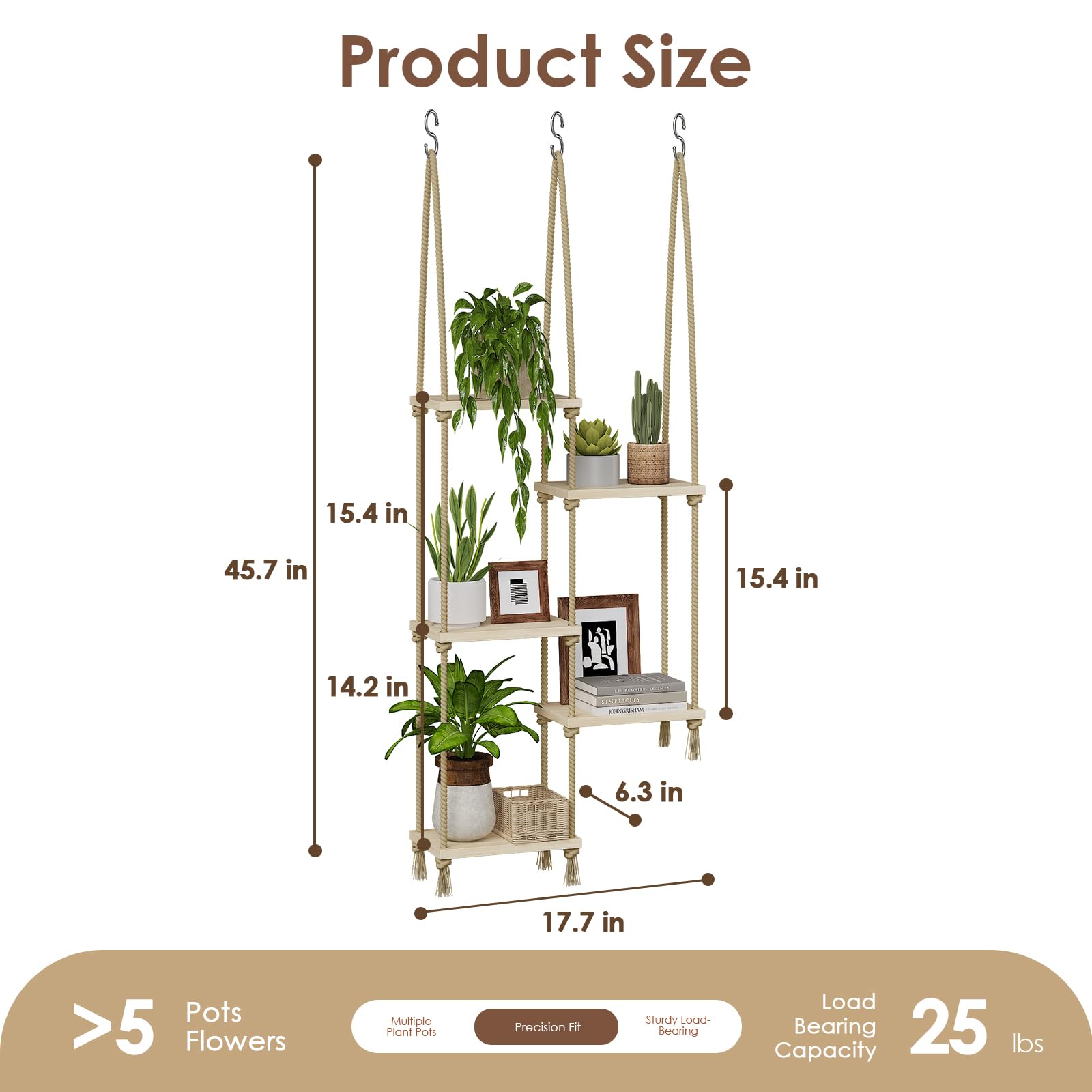 Bamworld adjustable shelves with cotton rope ensure level plant storage.
