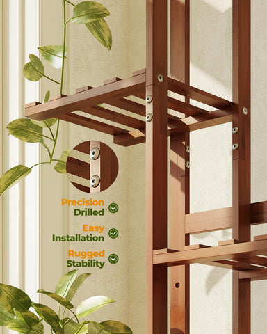 Bamworld bamboo plant stand angled for stable support, accommodating pots up to 7.2 inches.