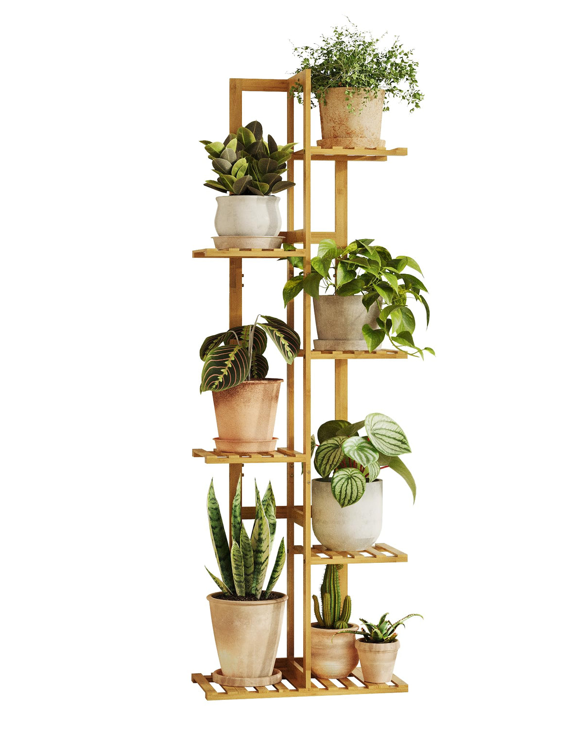 Bamworld Bamboo Plant Stand 6-tier front view for organizing succulents and leafy plants