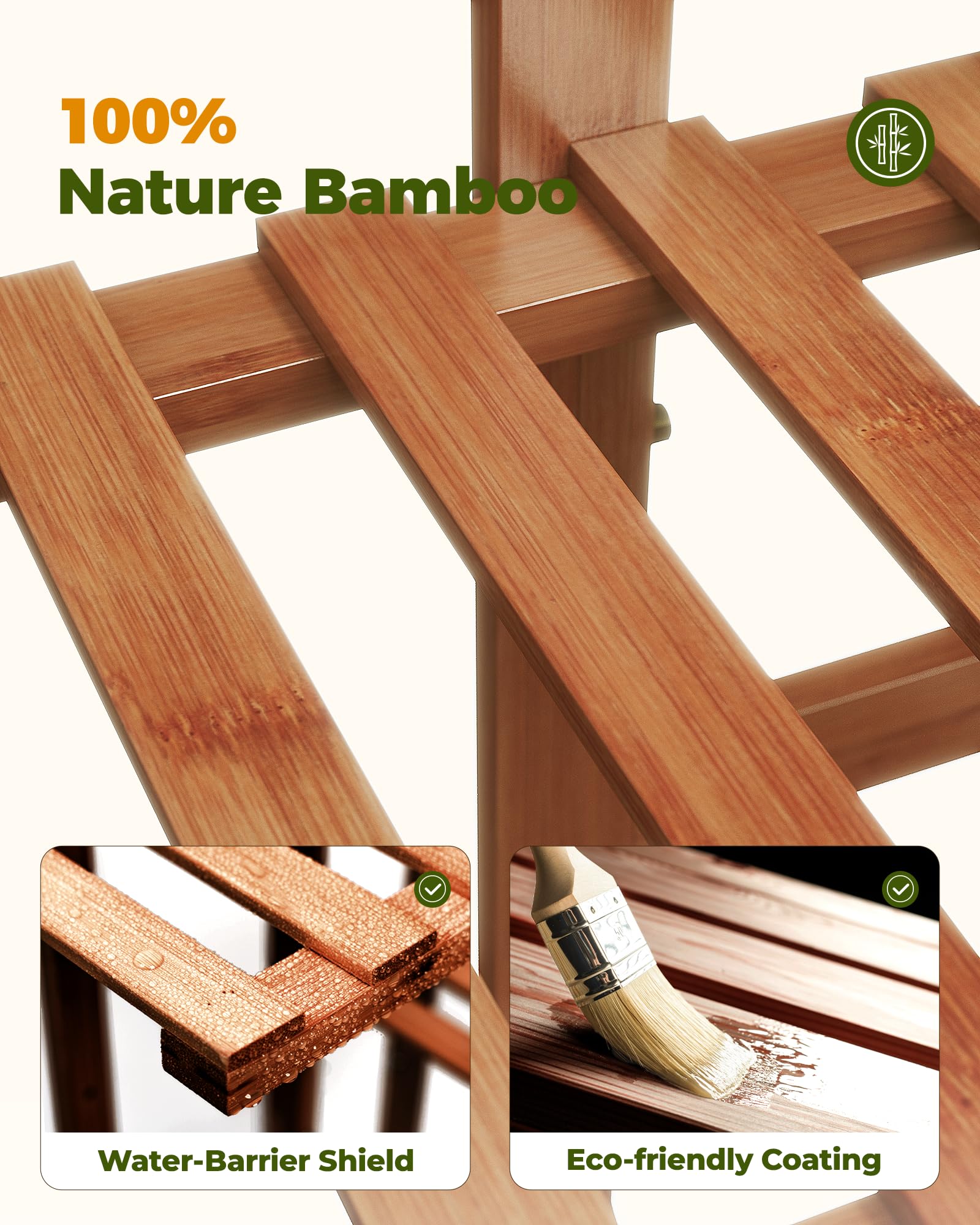 Bamworld bamboo plant stand shows six tiers, enabling diverse plant arrangements.