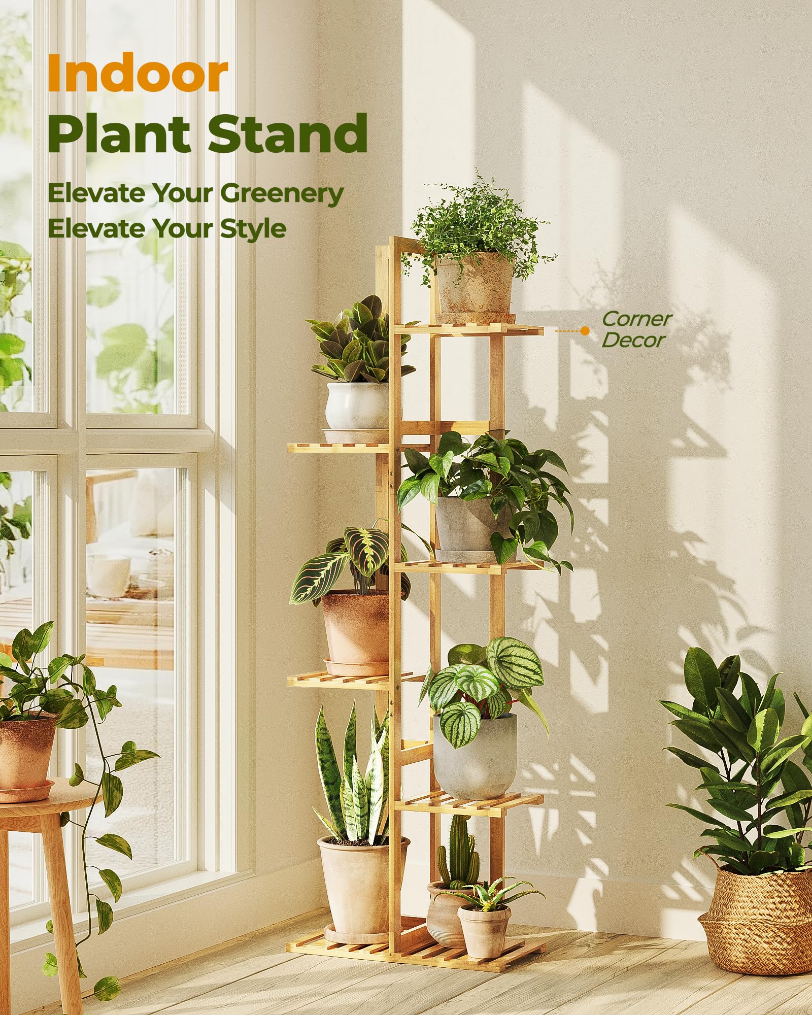Bamworld Bamboo Plant Stand in the living room elevates your plant display