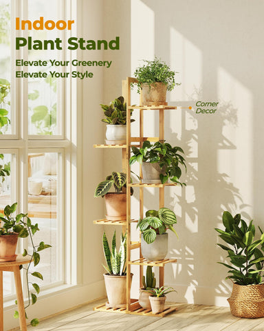Bamworld Bamboo Plant Stand in the living room elevates your plant display