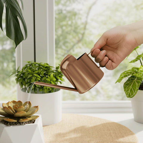 Bamworld bronze small watering can with long spout for precise indoor watering