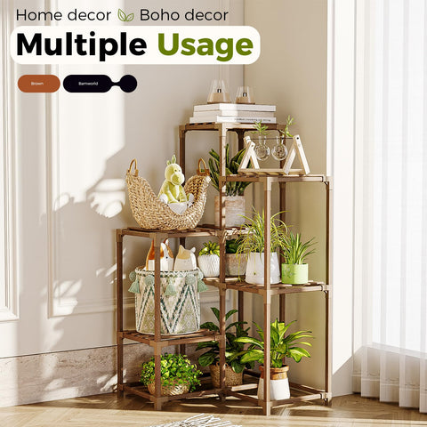 Bamworld carbonized eucalyptus wood stand offers durable plant support.