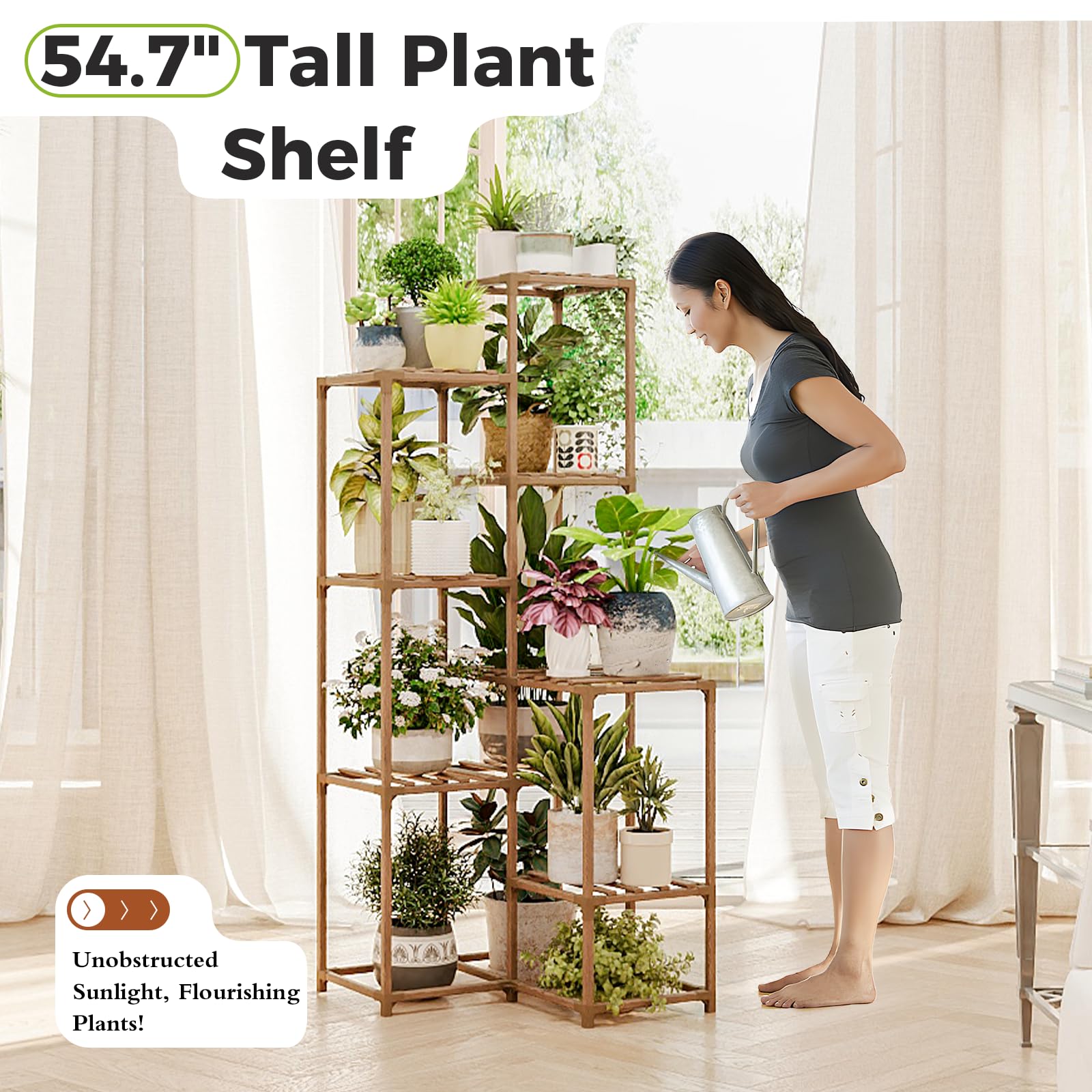 Bamworld carbonized wood plant stand texture adds natural, durable appeal