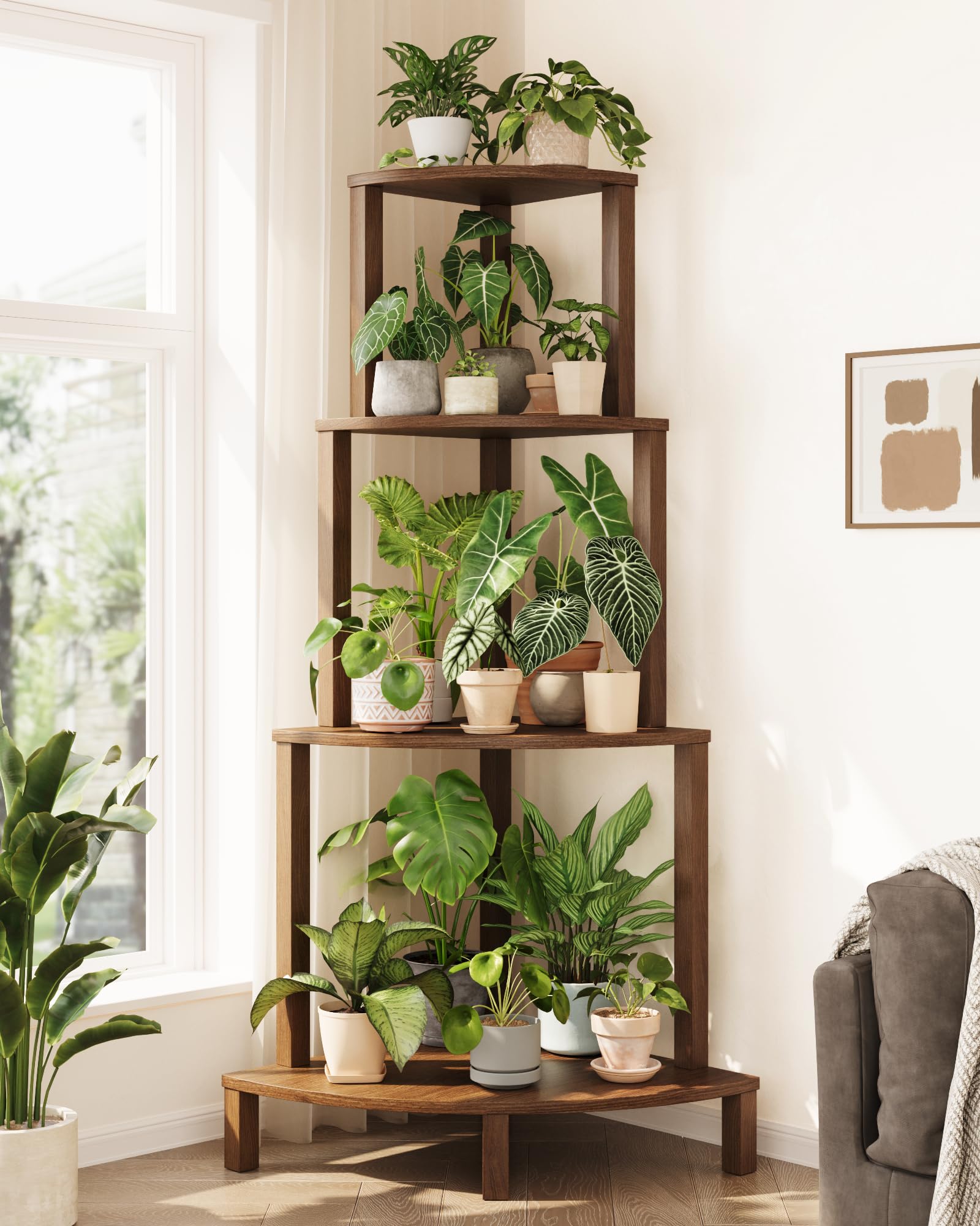 Bamworld corner plant shelf 4-tier display keeps plants organized