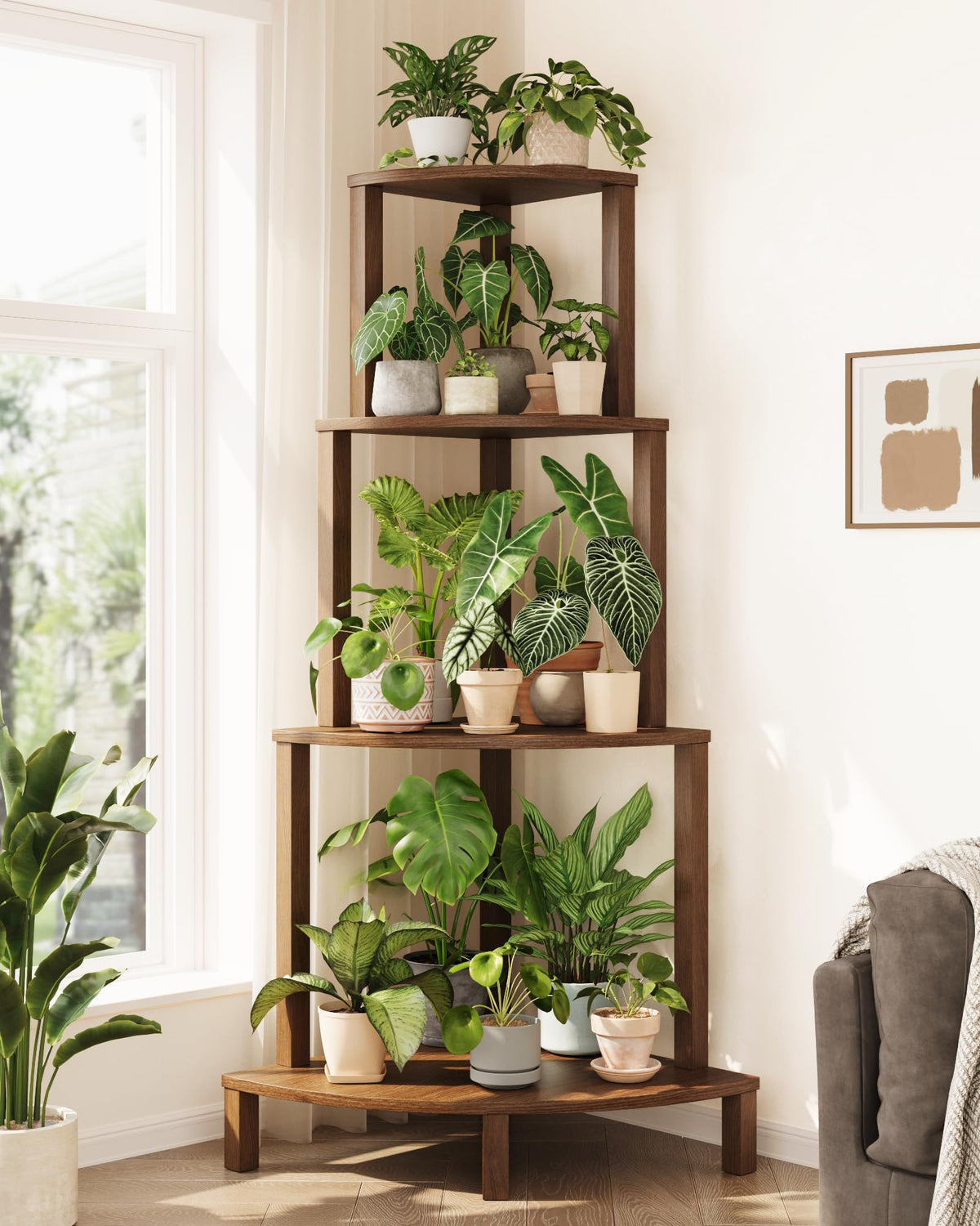 Bamworld corner plant shelf 4-tier display keeps plants organized