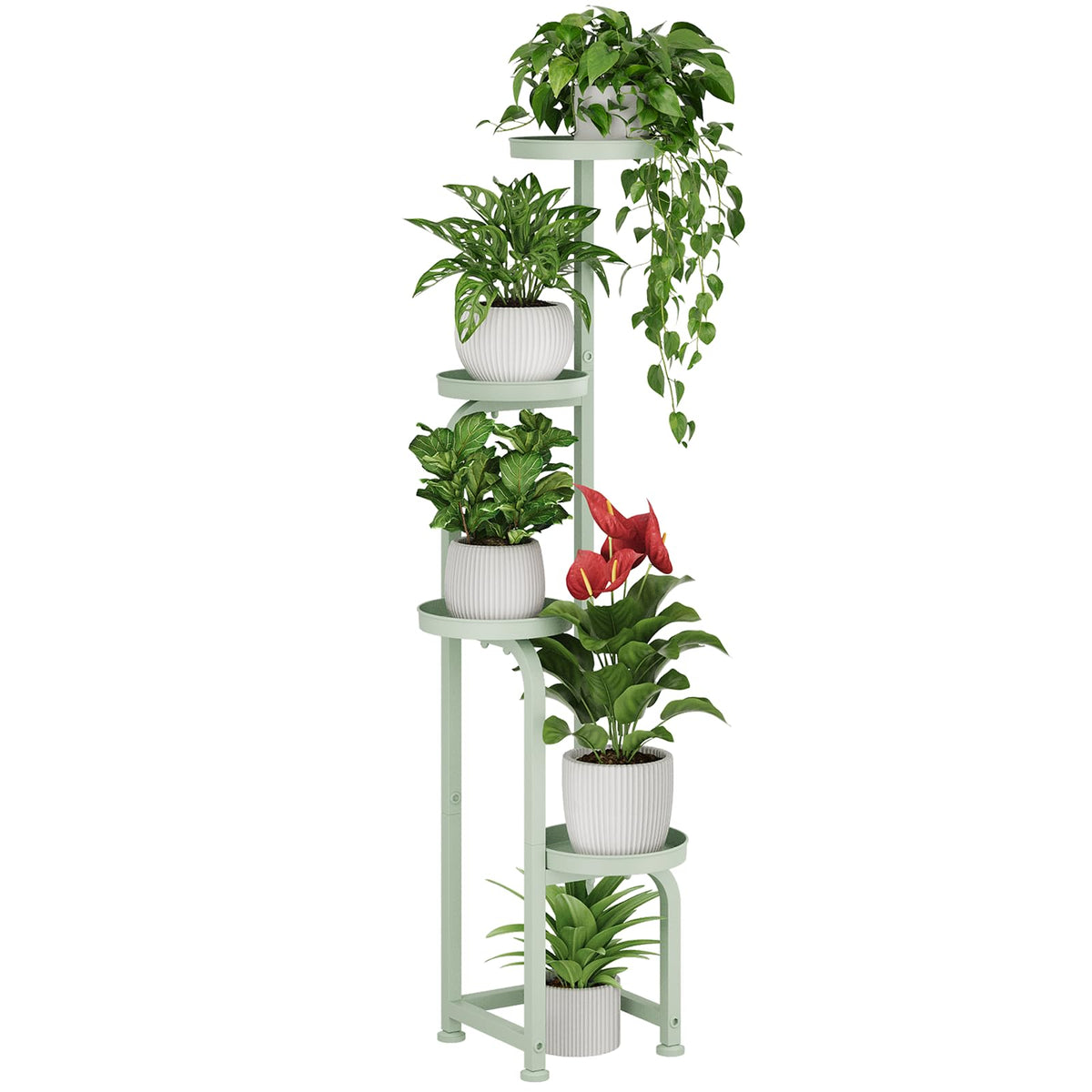 Bamworld corner plant stand 4-tier mint green front view, space-saving design for tight rooms