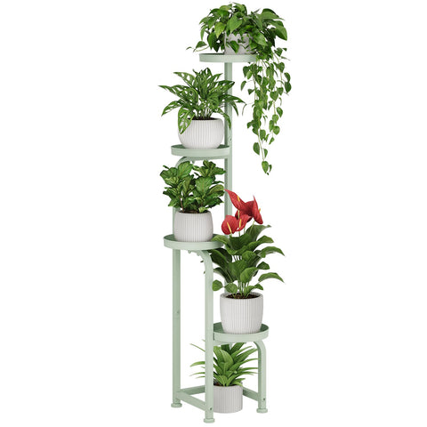Bamworld corner plant stand 4-tier mint green front view, space-saving design for tight rooms
