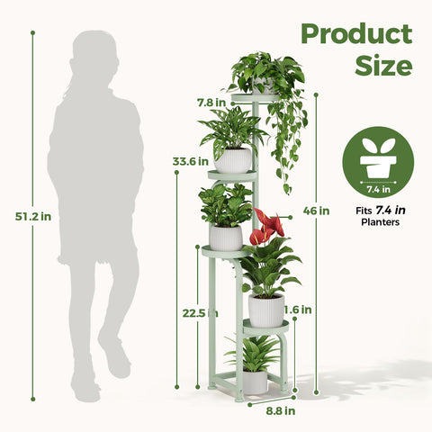 Bamworld corner plant stand 4-tier mint green side angle emphasizes adjustable feet for uneven floors