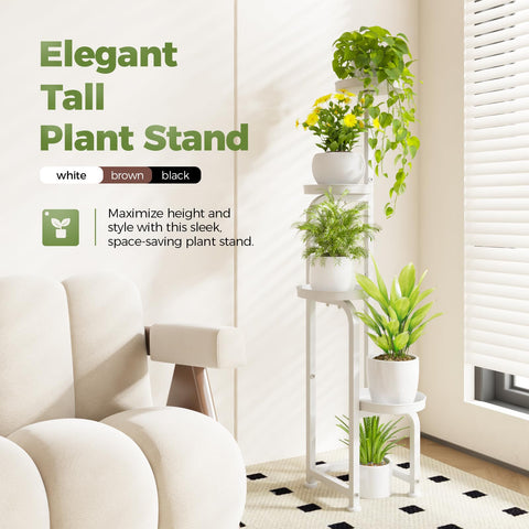 Bamworld Corner Plant Stand side view highlights sturdy white metal construction.