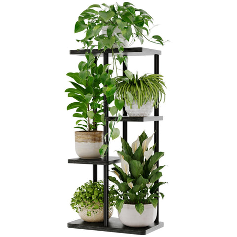 Bamworld corner plant stand with four-tier design for compact indoor display.