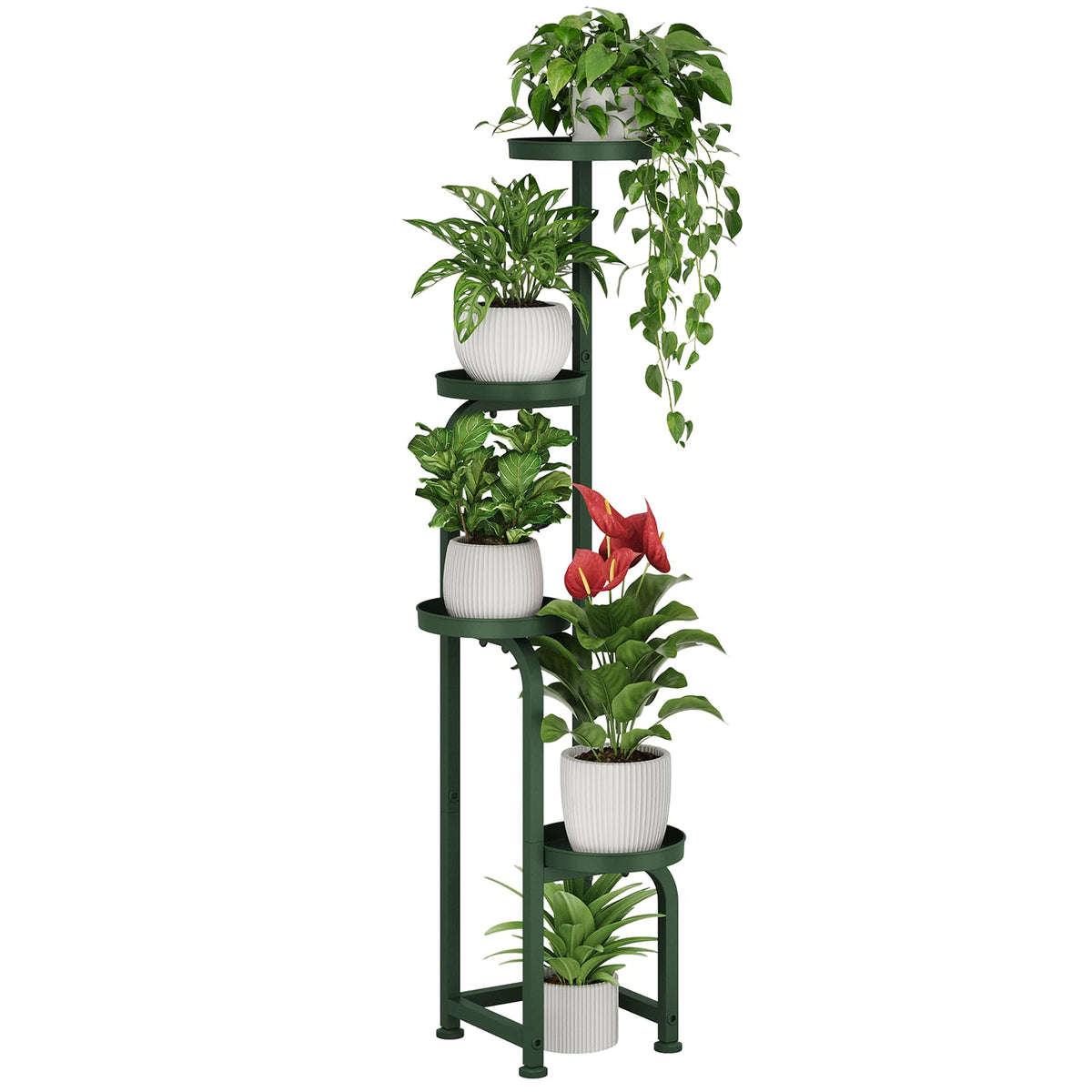 Bamworld Corner Plant Stand with four-tier dark-green shelves for compact indoor or outdoor display.