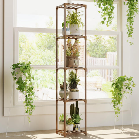 Bamworld garden-patio use elevates home greenery with a stylish rack.