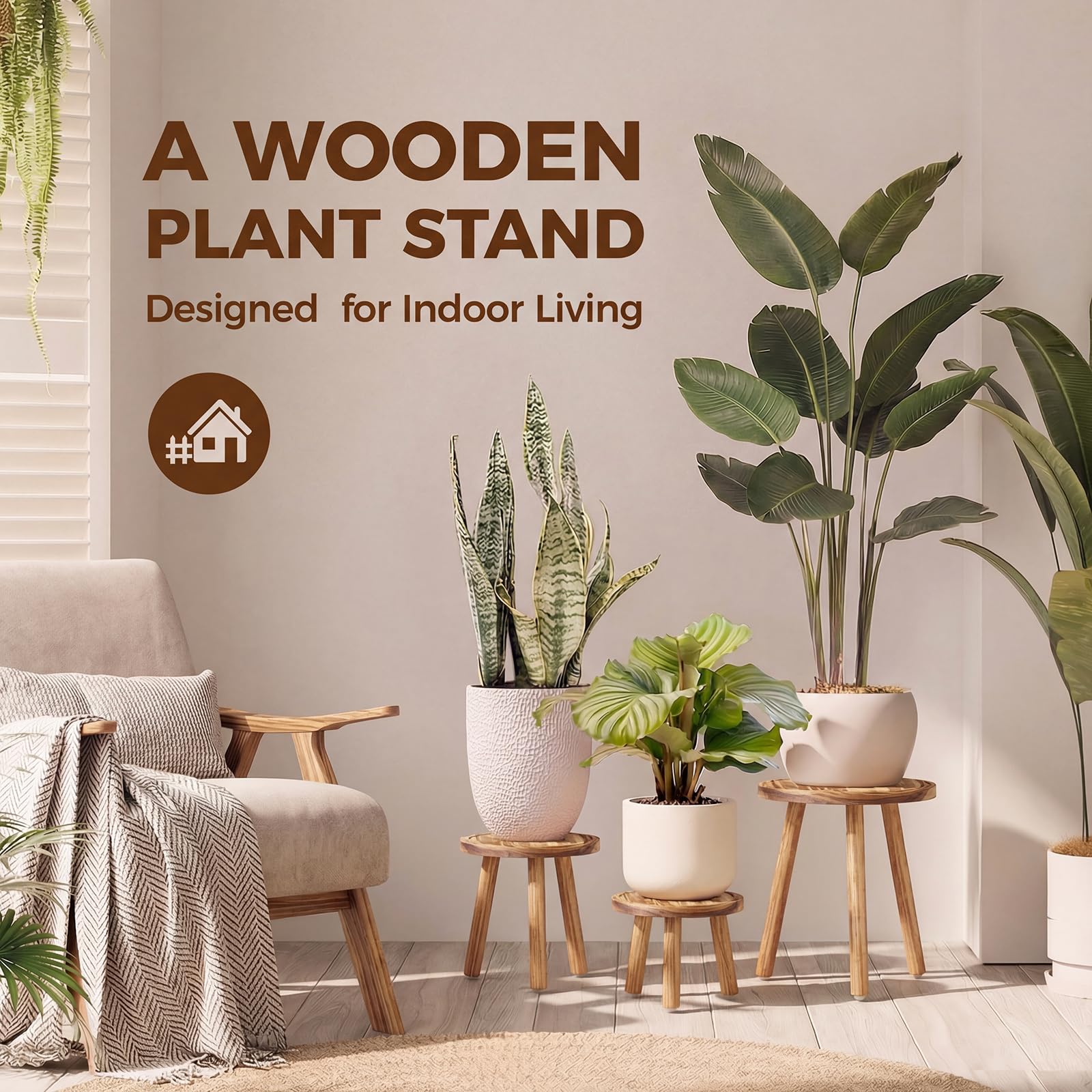 Bamworld corner plant stand set side-angle view for cozy corners