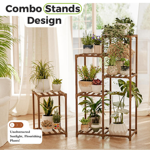 Bamworld dual-set plant rack showing flexible pot arrangement for indoor use.