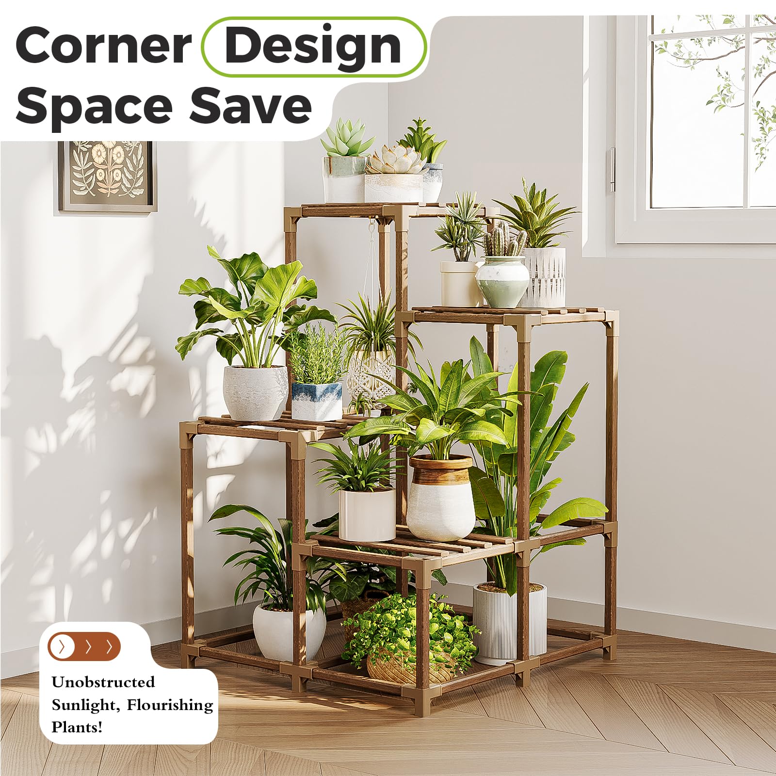 Bamworld eucalyptus wood plant shelf with durable, water-resistant design for daily use