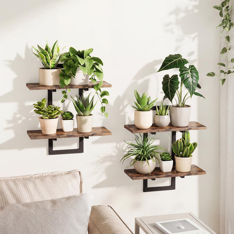 bamworld floating shelves with plants on wall for compact living rooms.