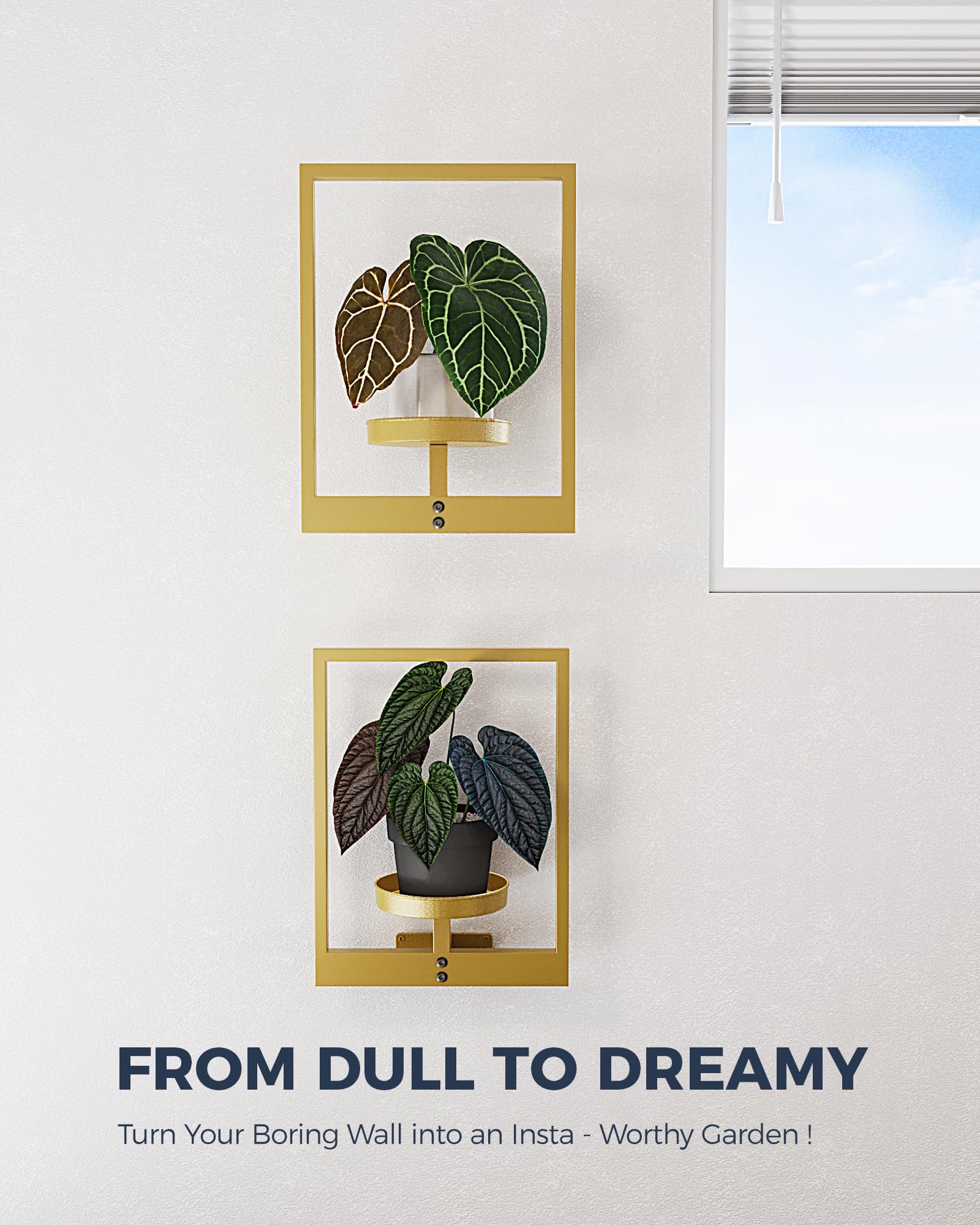Bamworld Gold plant shelf wall-decor blends modern style with lush plant life.
