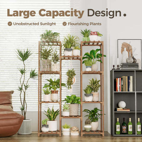 Bamworld hanging plant stand showcasing tall plants and hanging configuration