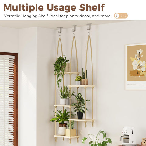 Bamworld hanging plant wall shelf blends natural wood with foliage.