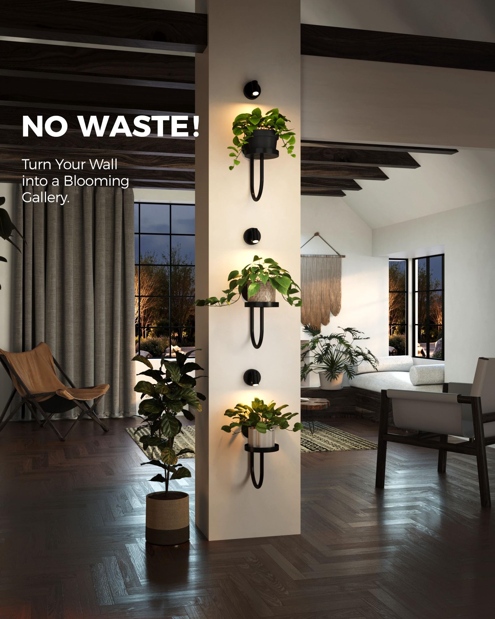 Bamworld indoor hanging planter with three grow lights supports diverse plant setups.